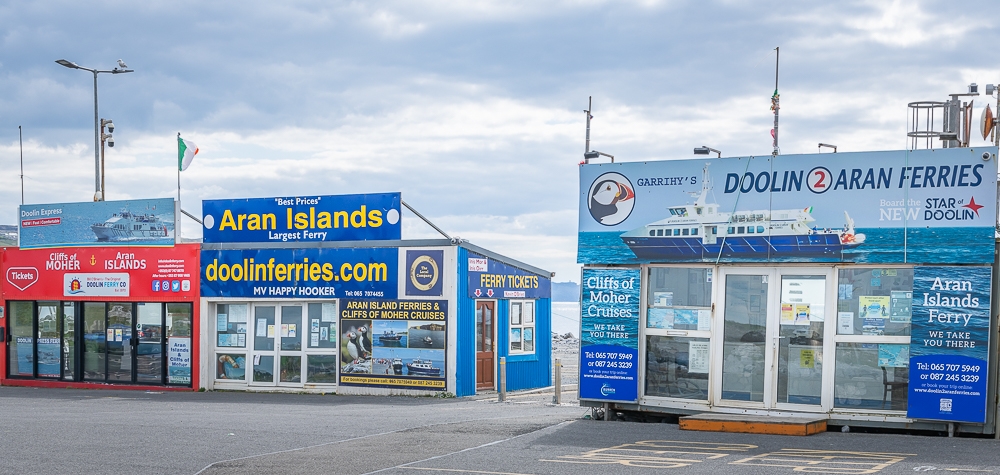 The ticket offices of the Doolin Ferry companies at the pier in Doolin